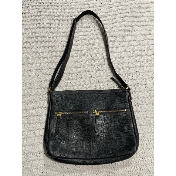 Fossil Elise Handbag Shoulder Bag Purse Pebbled Leather Adjustable Strap Black - Picture 1 of 15